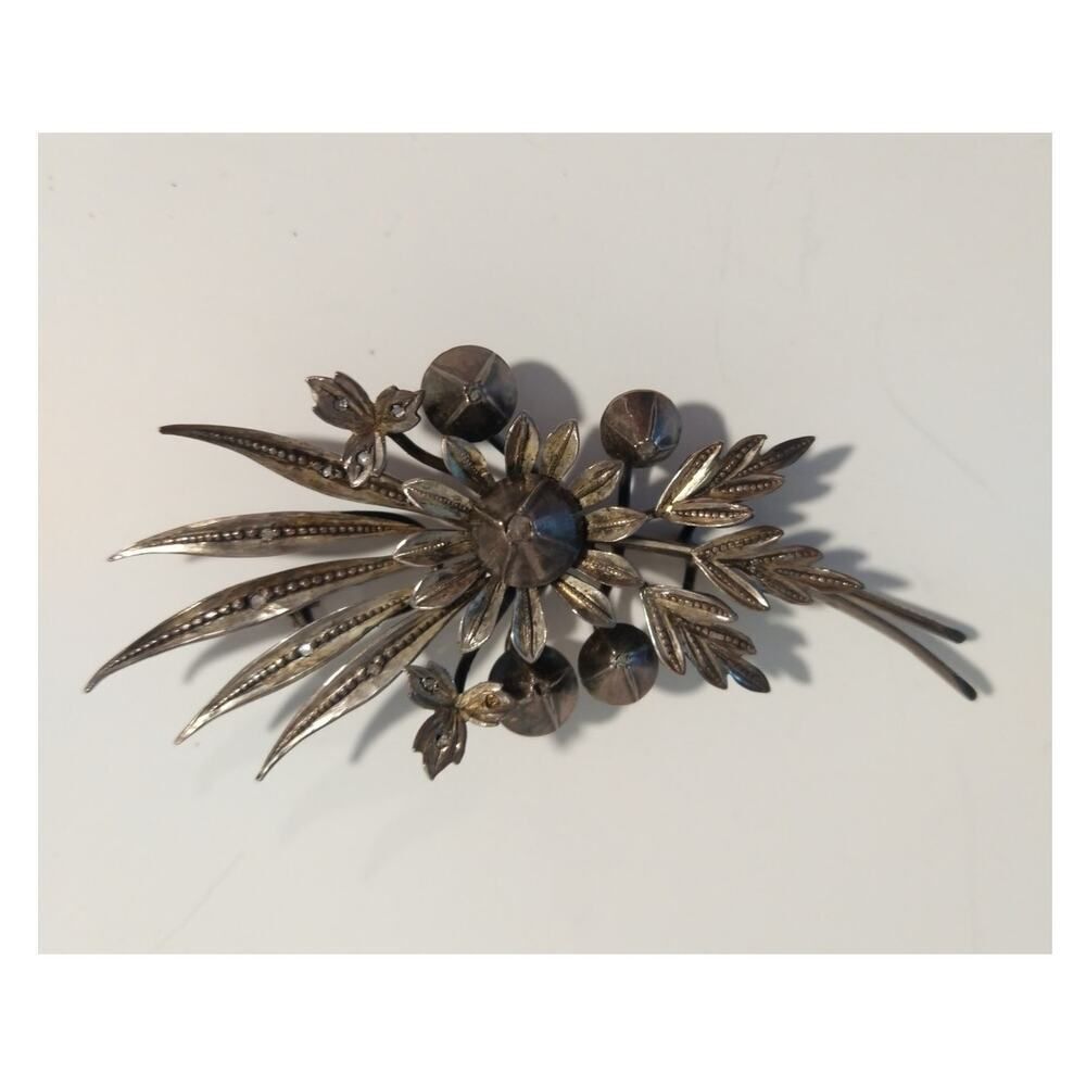 Victorian Antique Austrian Branch Brooch Ring Set Rose Cut Diamond Silver Leaf - Picture 12 of 16